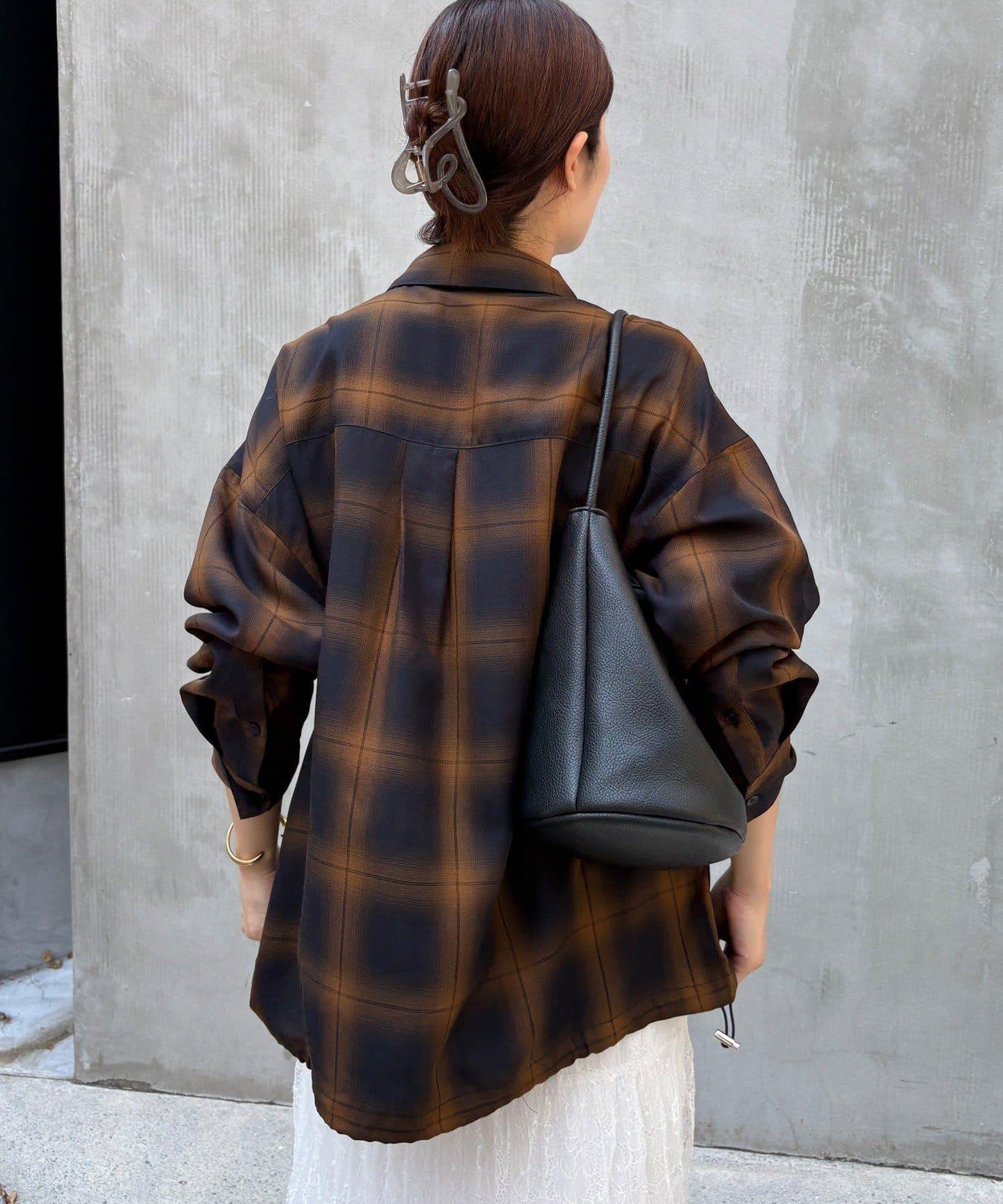 漸變格紋抽繩襯衫