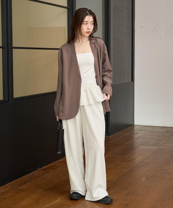 荷葉邊拼接內裡毛圈衛褲