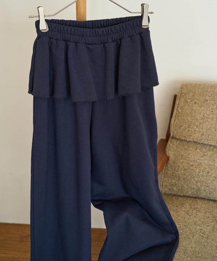 荷葉邊拼接內裡毛圈衛褲