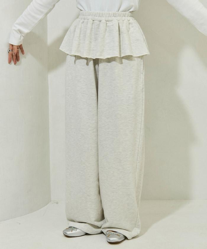 荷葉邊拼接內裡毛圈衛褲