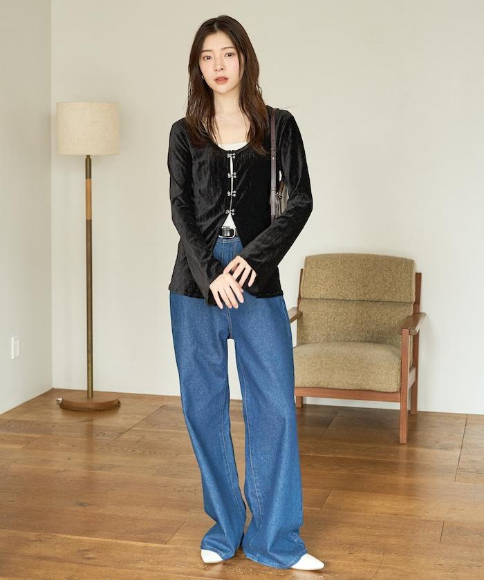 楊柳天鵝絨釦子上衣