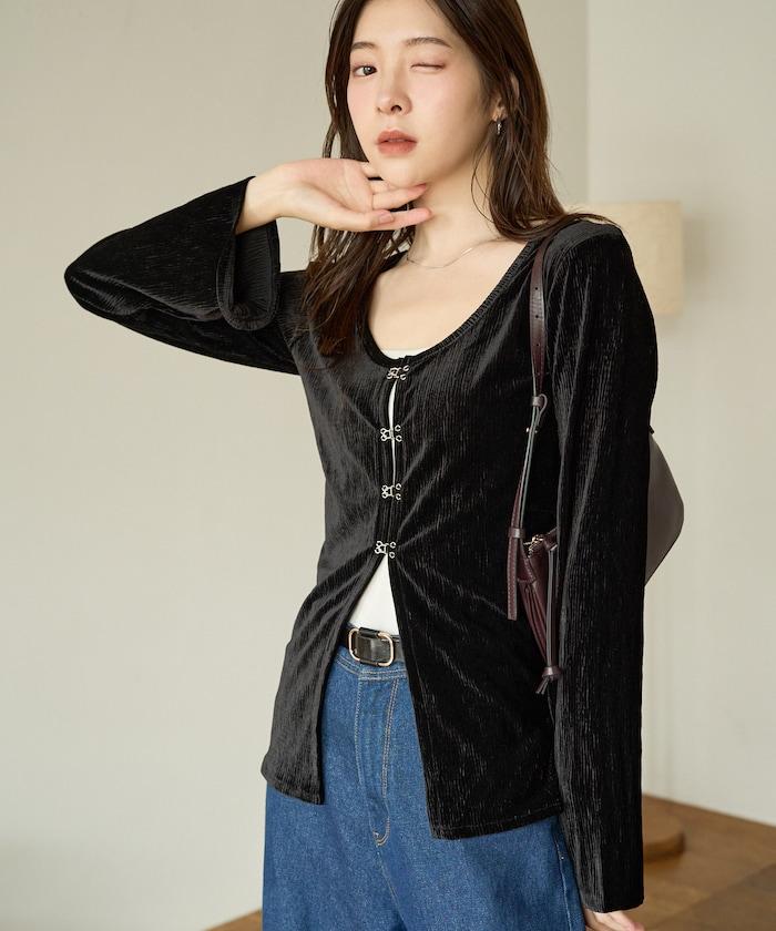 楊柳天鵝絨釦子上衣