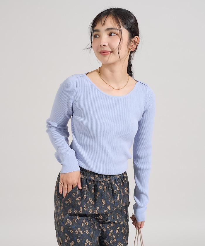 可機洗含絲船領羅紋針織衫