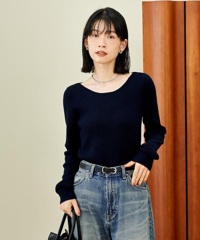 可機洗含絲船領羅紋針織衫