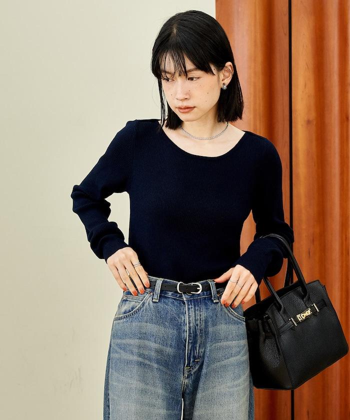 可機洗含絲船領羅紋針織衫