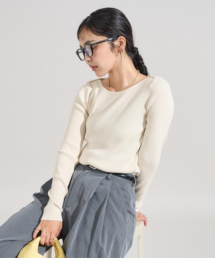 可機洗含絲船領羅紋針織衫