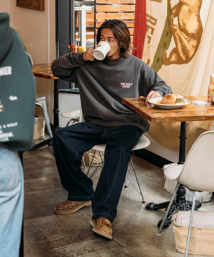 SHE WOLF DINER×FREAK'S STORE/シーウルフダイナー 特別款 寬鬆版型 背部印花 圓領衛衣/CAR