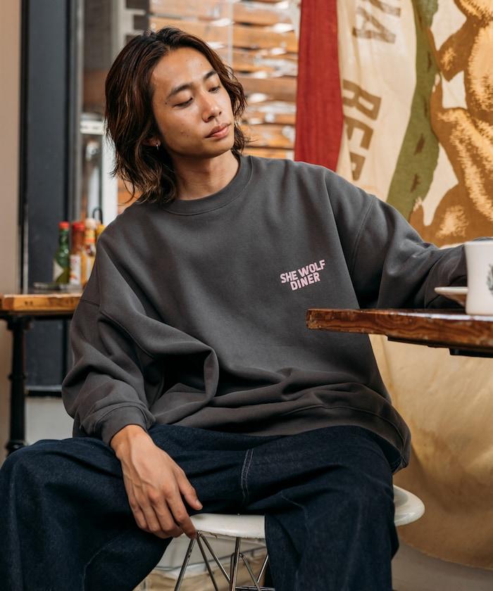 SHE WOLF DINER×FREAK'S STORE/シーウルフダイナー 特別款 寬鬆版型 背部印花 圓領衛衣/CAR