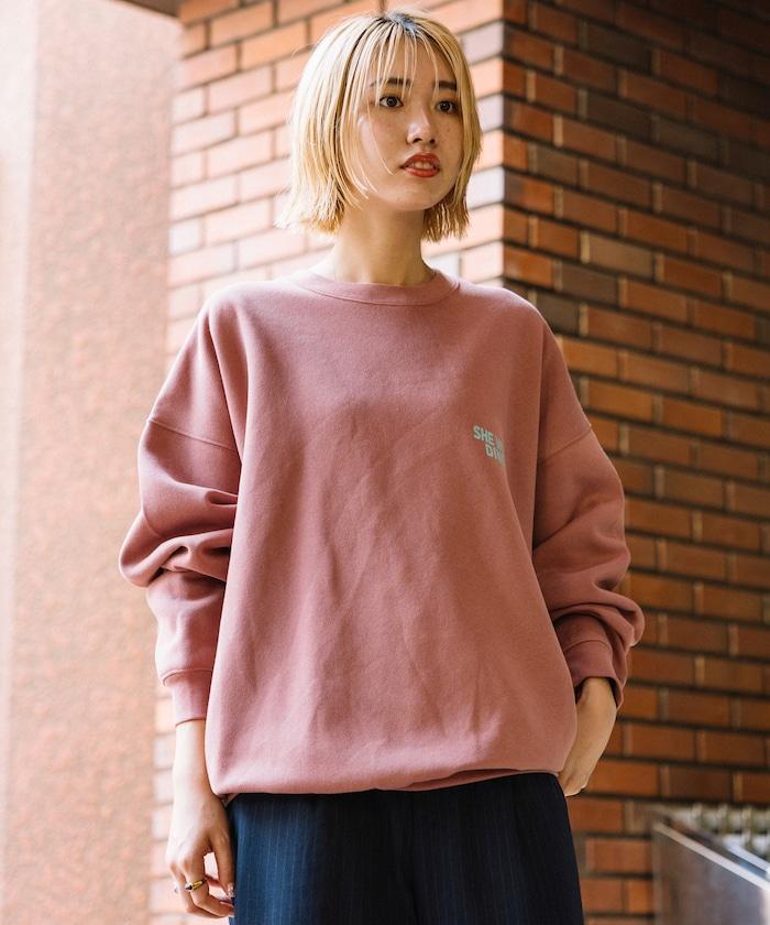SHE WOLF DINER×FREAK'S STORE/シーウルフダイナー 特別款 寬鬆版型 背部印花 圓領衛衣/CAR