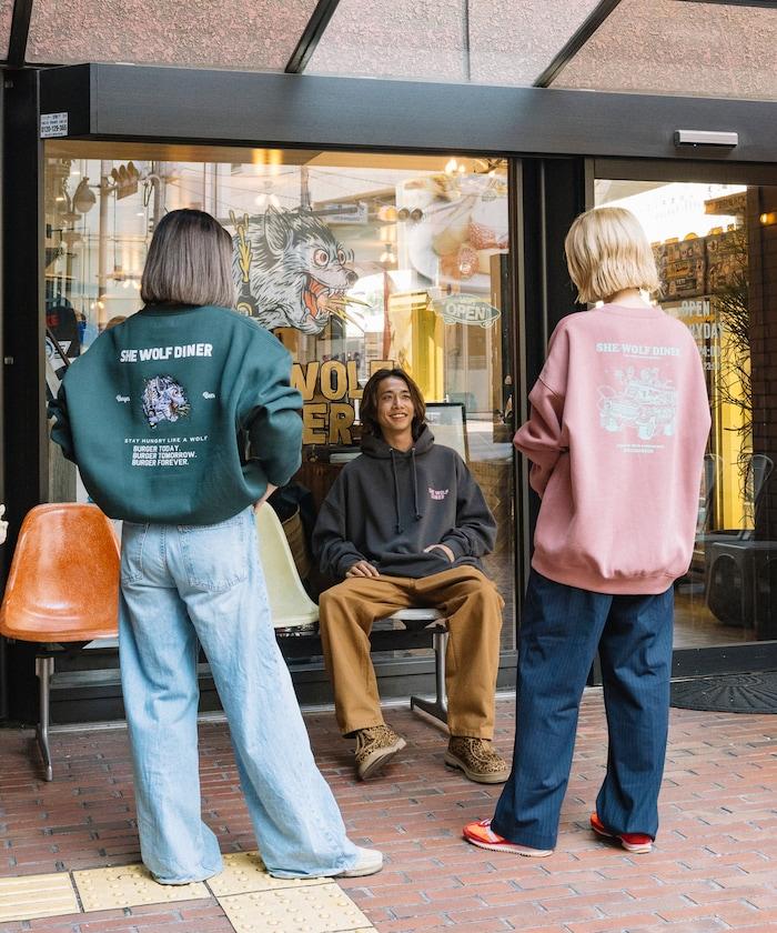 SHE WOLF DINER×FREAK'S STORE/シーウルフダイナー 特別款 寬鬆版型 背部印花 套頭衛衣/連帽衫/CAR