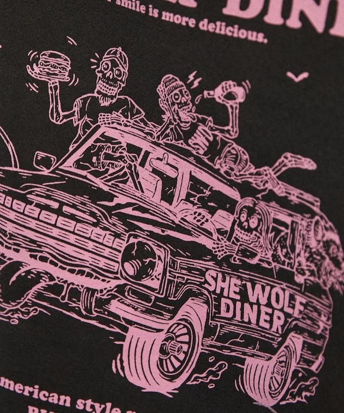 SHE WOLF DINER×FREAK'S STORE/シーウルフダイナー 特別款 寬鬆版型 背部印花 圓領衛衣/CAR