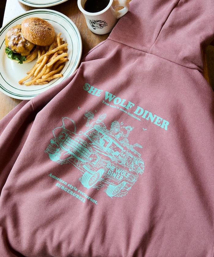 SHE WOLF DINER×FREAK'S STORE/シーウルフダイナー 特別款 寬鬆版型 背部印花 套頭衛衣/連帽衫/CAR