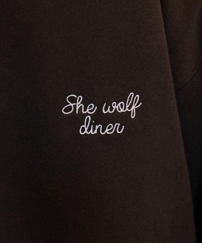 SHE WOLF DINER×FREAK'S STORE/シーウルフダイナー特別款寬鬆版型後背刺繡圓領衛衣/WOLF