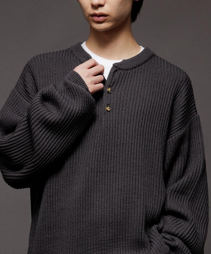 寬鬆版型 羅紋編織 亨利領 針織衫