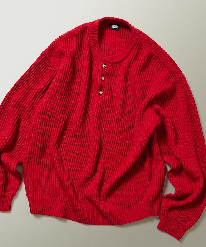 寬鬆版型 羅紋編織 亨利領 針織衫