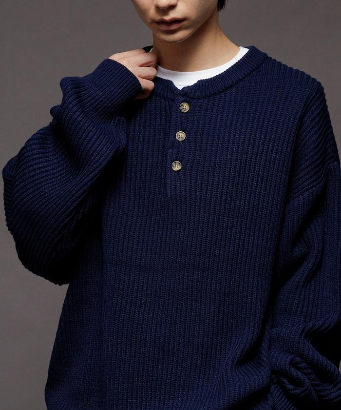 寬鬆版型 羅紋編織 亨利領 針織衫