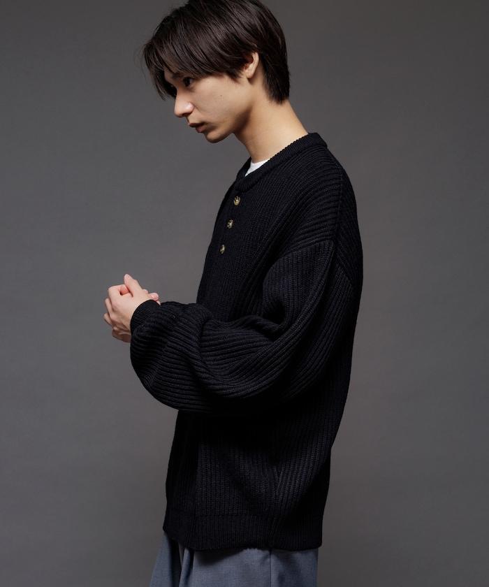 寬鬆版型 羅紋編織 亨利領 針織衫