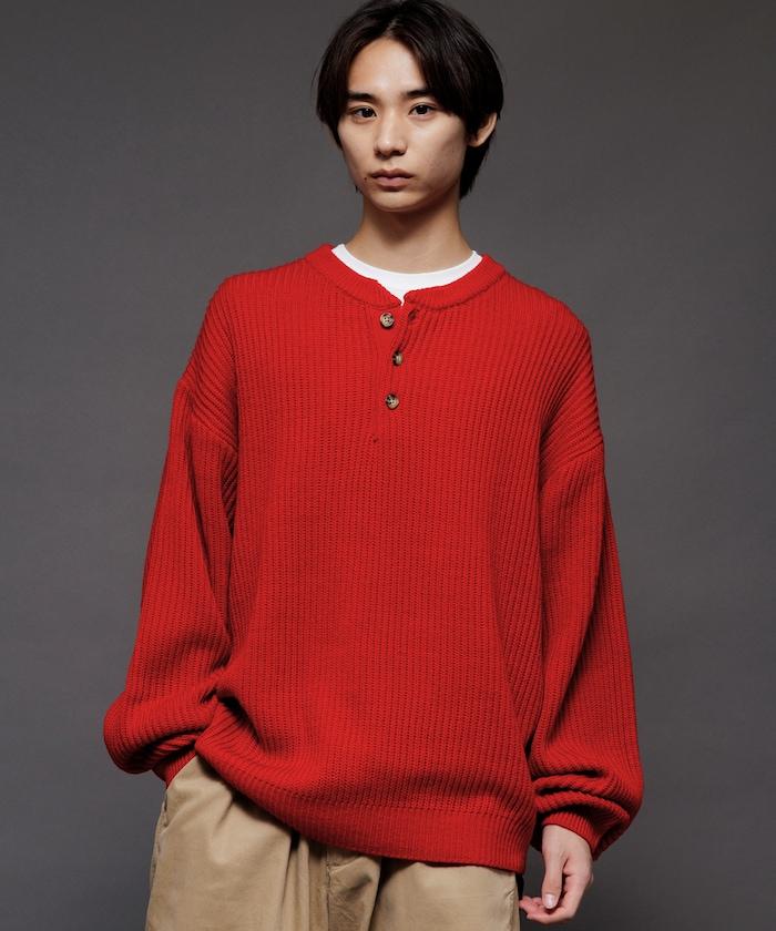 寬鬆版型 羅紋編織 亨利領 針織衫