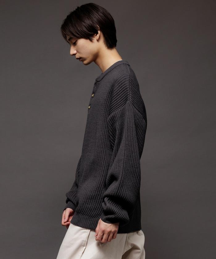 寬鬆版型 羅紋編織 亨利領 針織衫