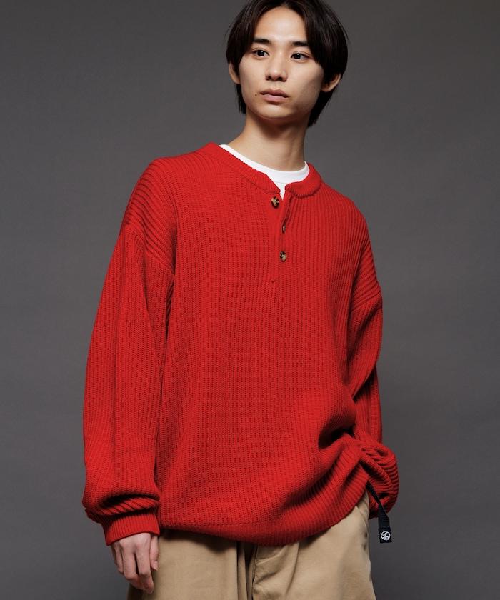 寬鬆版型 羅紋編織 亨利領 針織衫