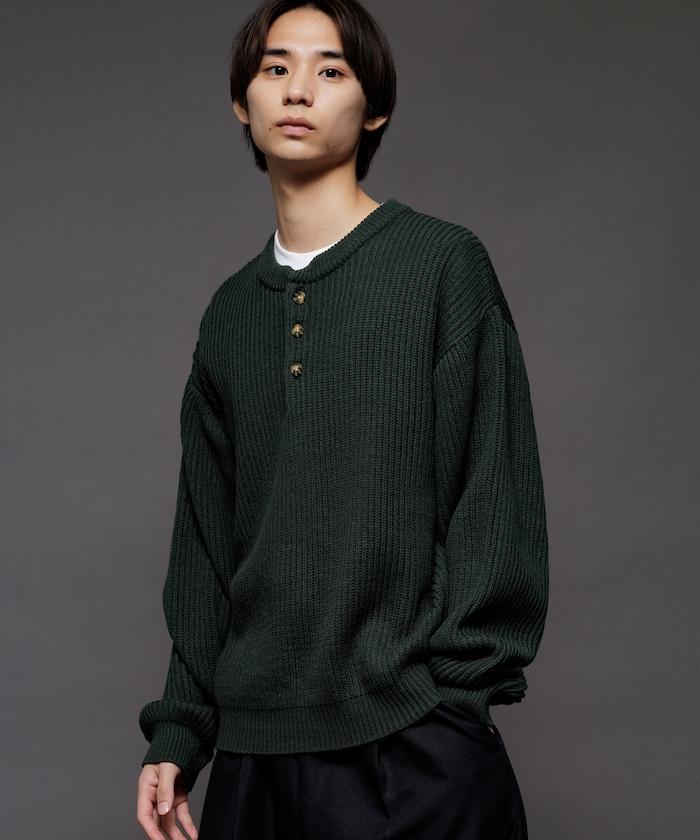 寬鬆版型 羅紋編織 亨利領 針織衫