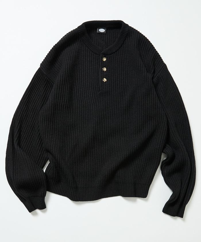 寬鬆版型 羅紋編織 亨利領 針織衫