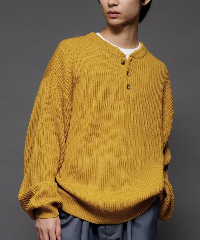 寬鬆版型 羅紋編織 亨利領 針織衫