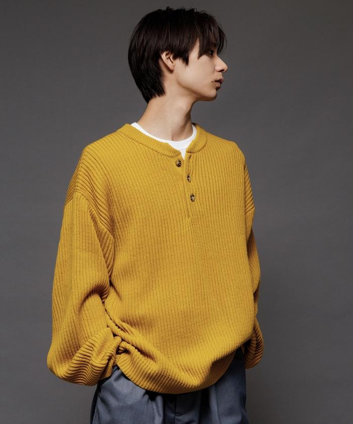 寬鬆版型 羅紋編織 亨利領 針織衫