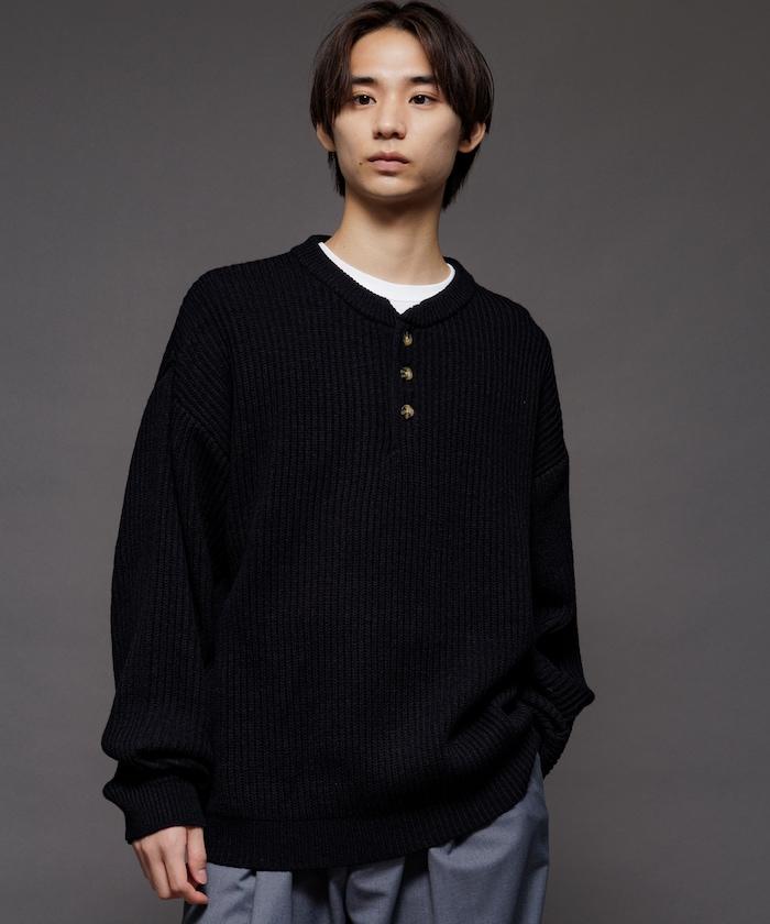 寬鬆版型 羅紋編織 亨利領 針織衫