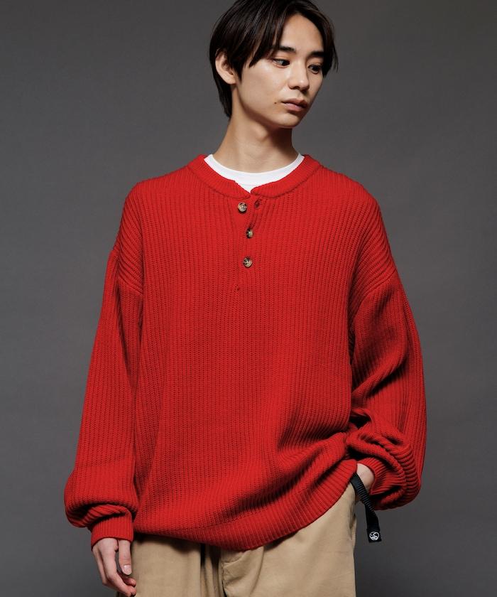 寬鬆版型 羅紋編織 亨利領 針織衫