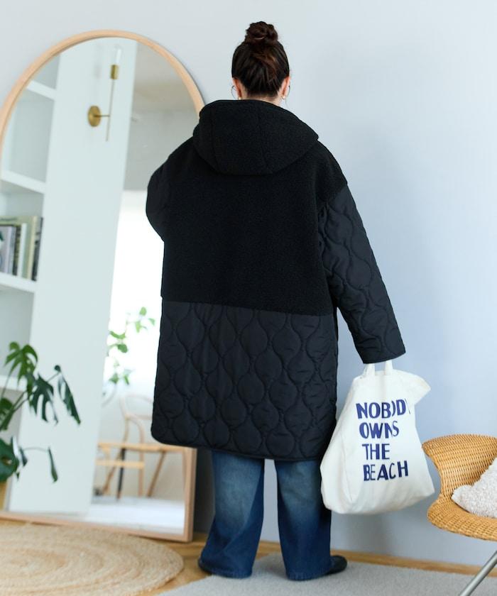 羊羔絨拼接菱格長款大衣