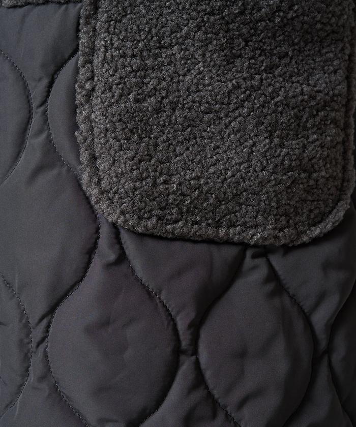 羊羔絨拼接菱格長款大衣