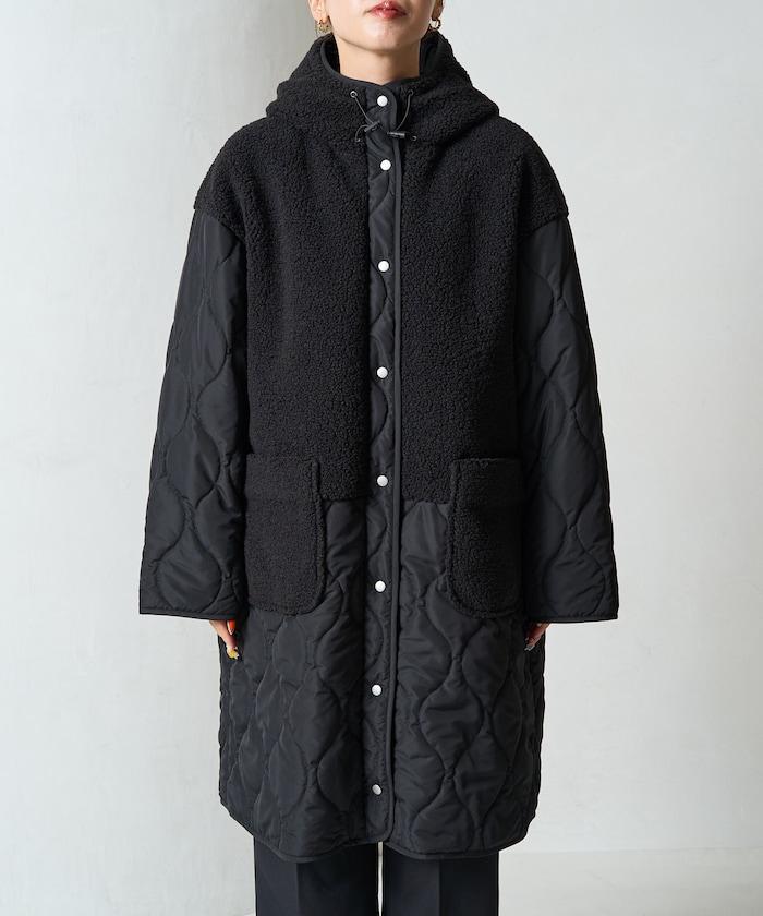 羊羔絨拼接菱格長款大衣