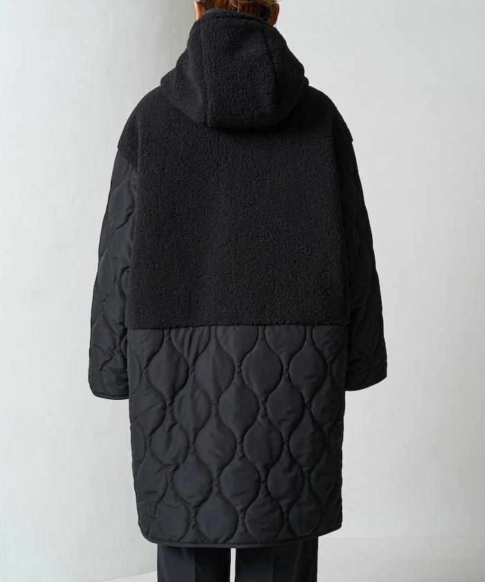 羊羔絨拼接菱格長款大衣