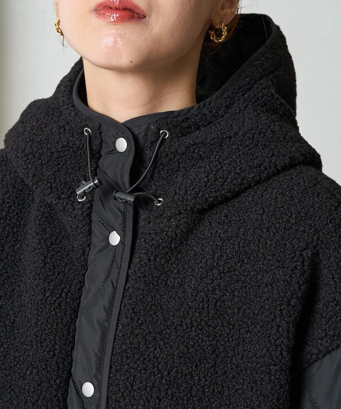 羊羔絨拼接菱格長款大衣