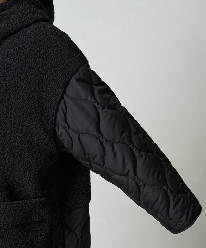 羊羔絨拼接菱格長款大衣