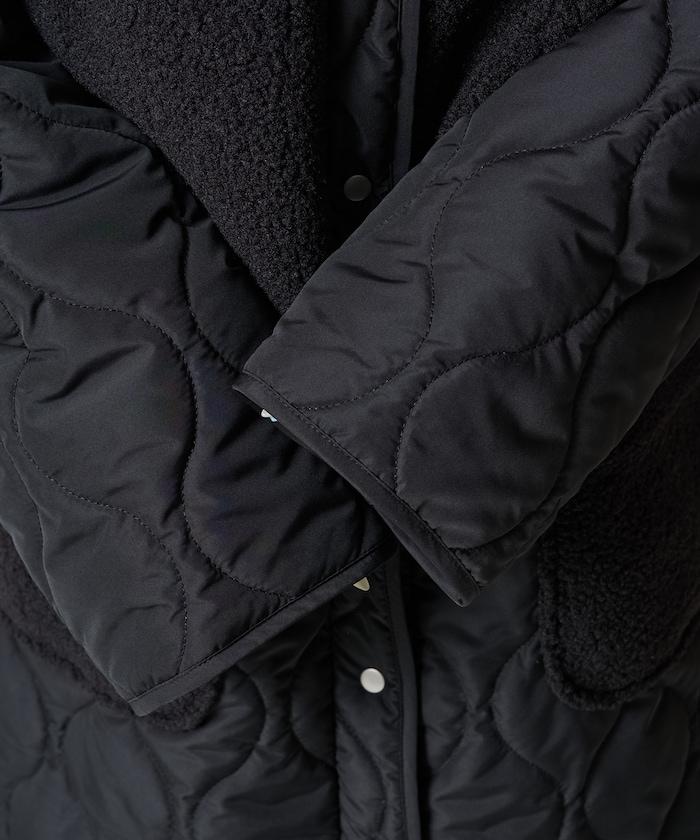 羊羔絨拼接菱格長款大衣