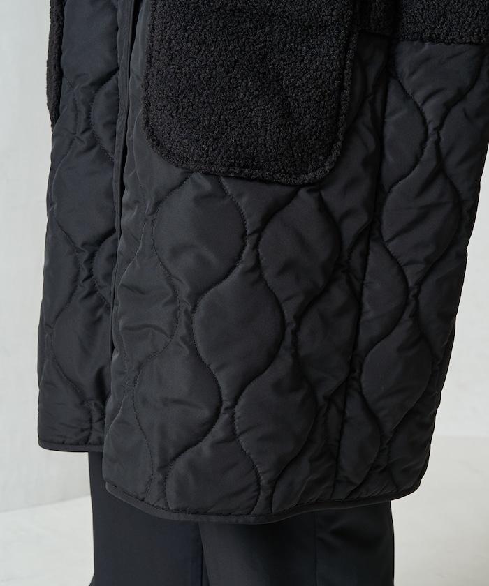 羊羔絨拼接菱格長款大衣