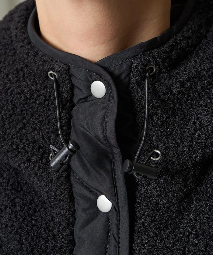 羊羔絨拼接菱格長款大衣