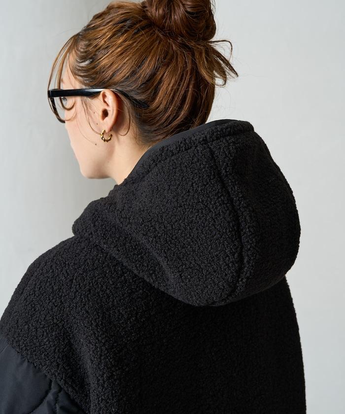 羊羔絨拼接菱格長款大衣