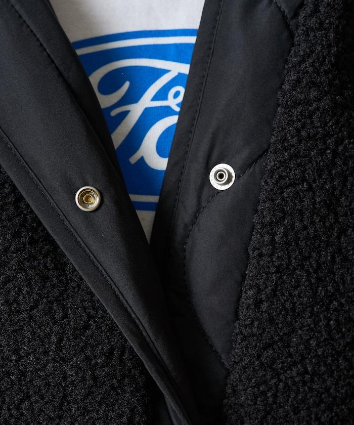 羊羔絨拼接菱格長款大衣