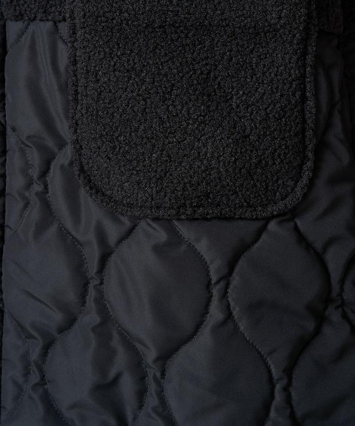 羊羔絨拼接菱格長款大衣