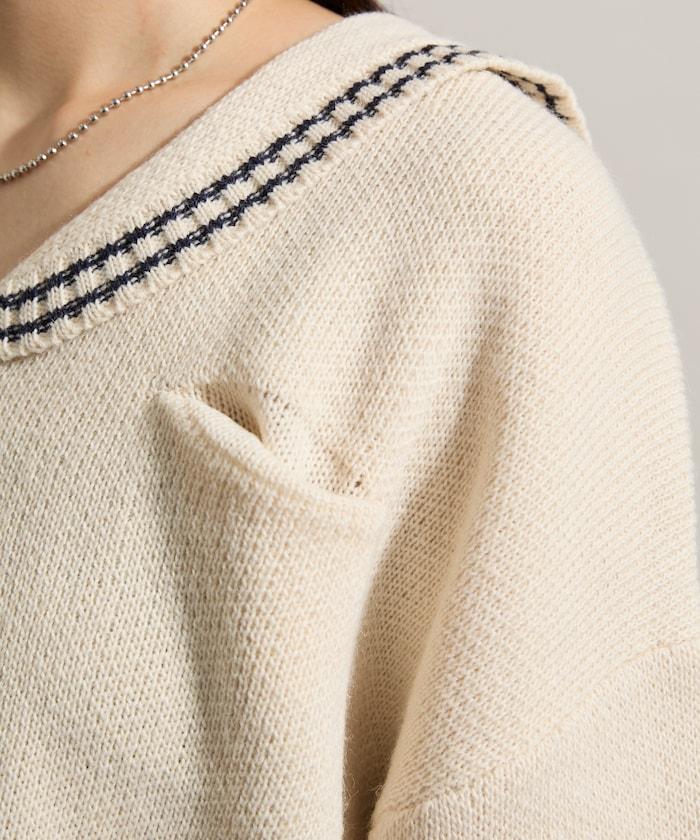 羊毛混紡水手領針織衫