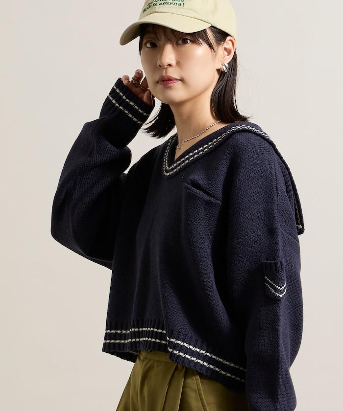 羊毛混紡水手領針織衫