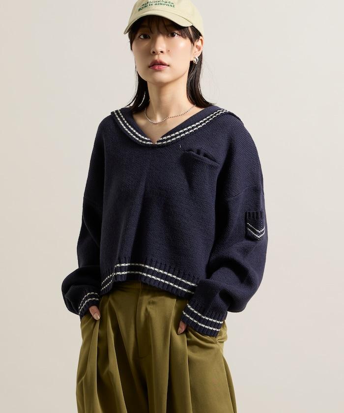 羊毛混紡水手領針織衫