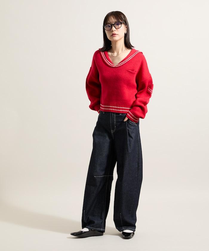 羊毛混紡水手領針織衫