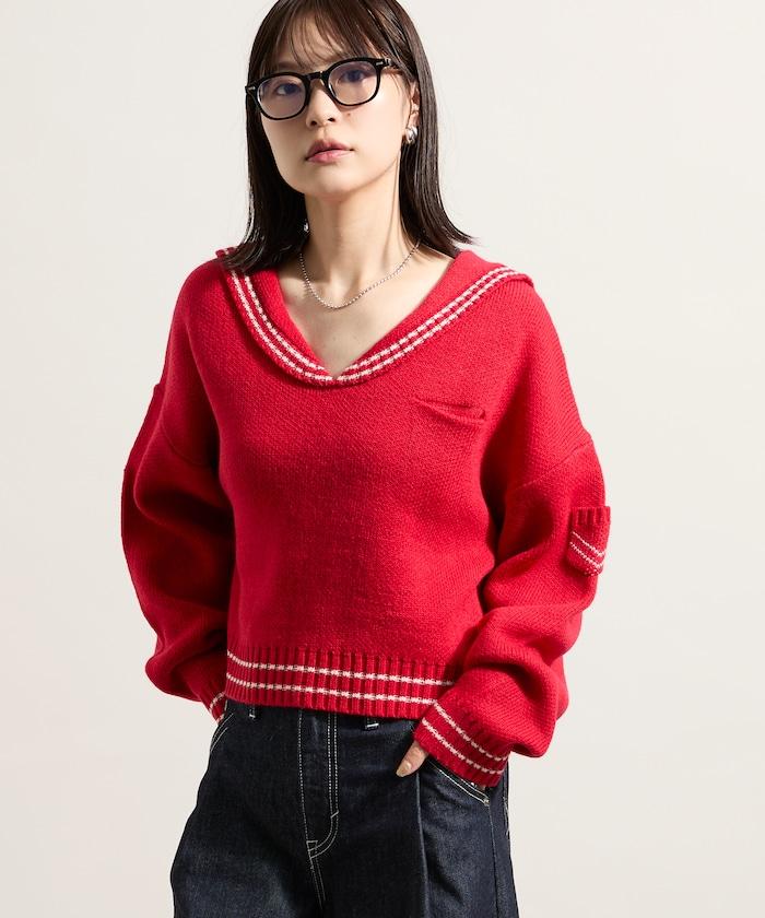 羊毛混紡水手領針織衫