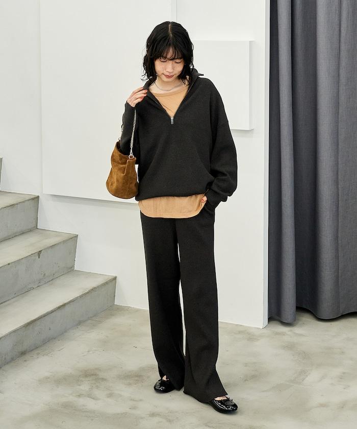 可機洗含絲橫紋半拉鍊針織衫 可搭配套裝