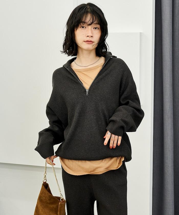 可機洗含絲橫紋半拉鍊針織衫 可搭配套裝