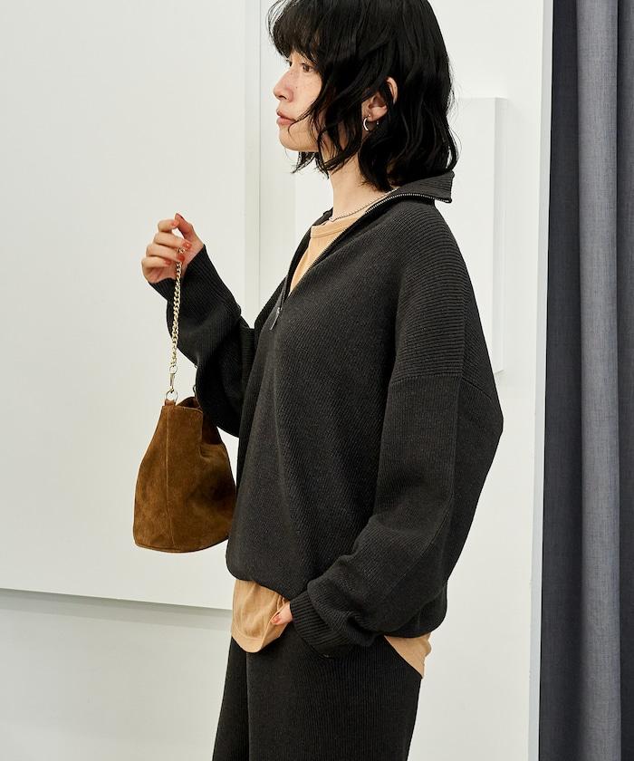 可機洗含絲橫紋半拉鍊針織衫 可搭配套裝